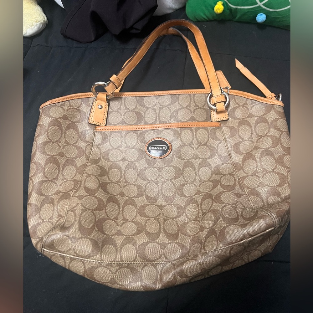 Coach Tan and Brown Signature Tote